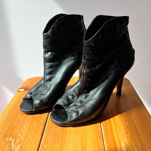 Studded Black Peep-Toe Ankle Boots - Picture 1 of 12
